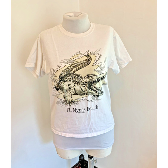 VTG 90 2000 y2k Crocodile Alligator Ft Myers Beach Florida Baby Graphic Tee Shir - Picture 1 of 11